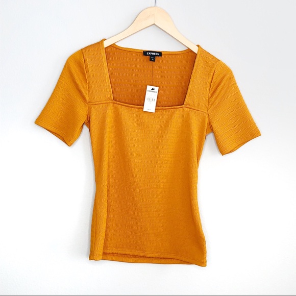 Express Orange Textured Square Neck Top | Sz S - Picture 2 of 5